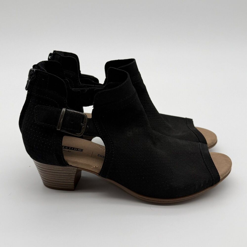 Clarks Valarie Kimble Black Suede Open Toe Bootie size 8.5
